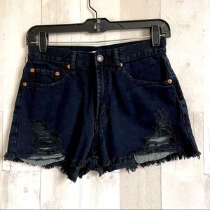 Azalea SF Navy Denim Shorts small 24/25 distressed cut off high waist